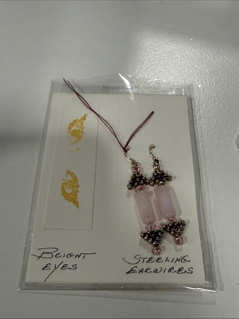 Sterling Earwires Pink Bead Drop Earrings